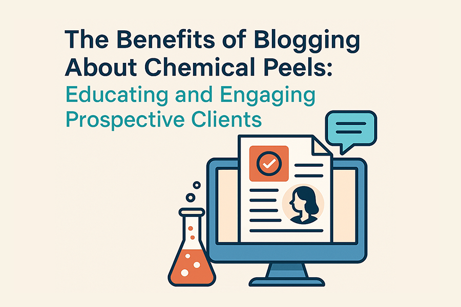 Blog writing and skincare elements illustration highlighting benefits of blogging about chemical peels 1