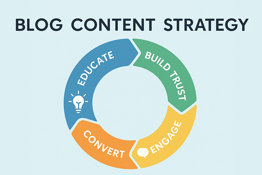 Circular blog content strategy showing educate, build trust, engage, and convert steps reasons on why blog about chemical peels Circular blog content strategy showing educate, build trust, engage, and convert steps reasons on why blog about chemical peels