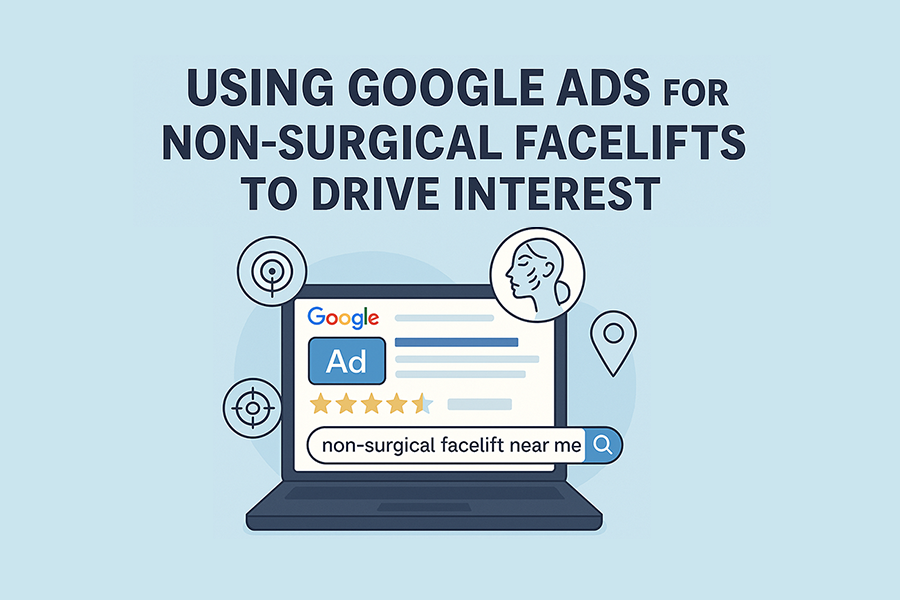 Laptop screen showing a Google ad for non-surgical facelifts with the keyword Google Ads for Non-Surgical Facelifts