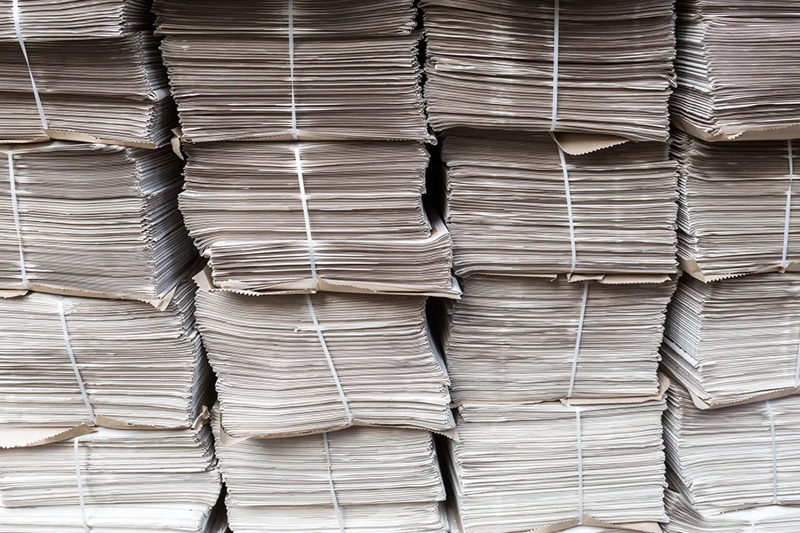 stacks of bundled newspapers ready for distribution, highlighting the relevancy of newspaper marketing