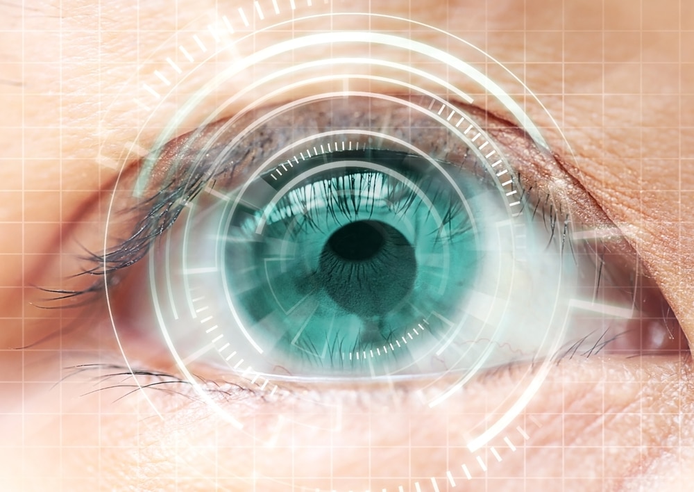 Women eye contact lens, futuristic