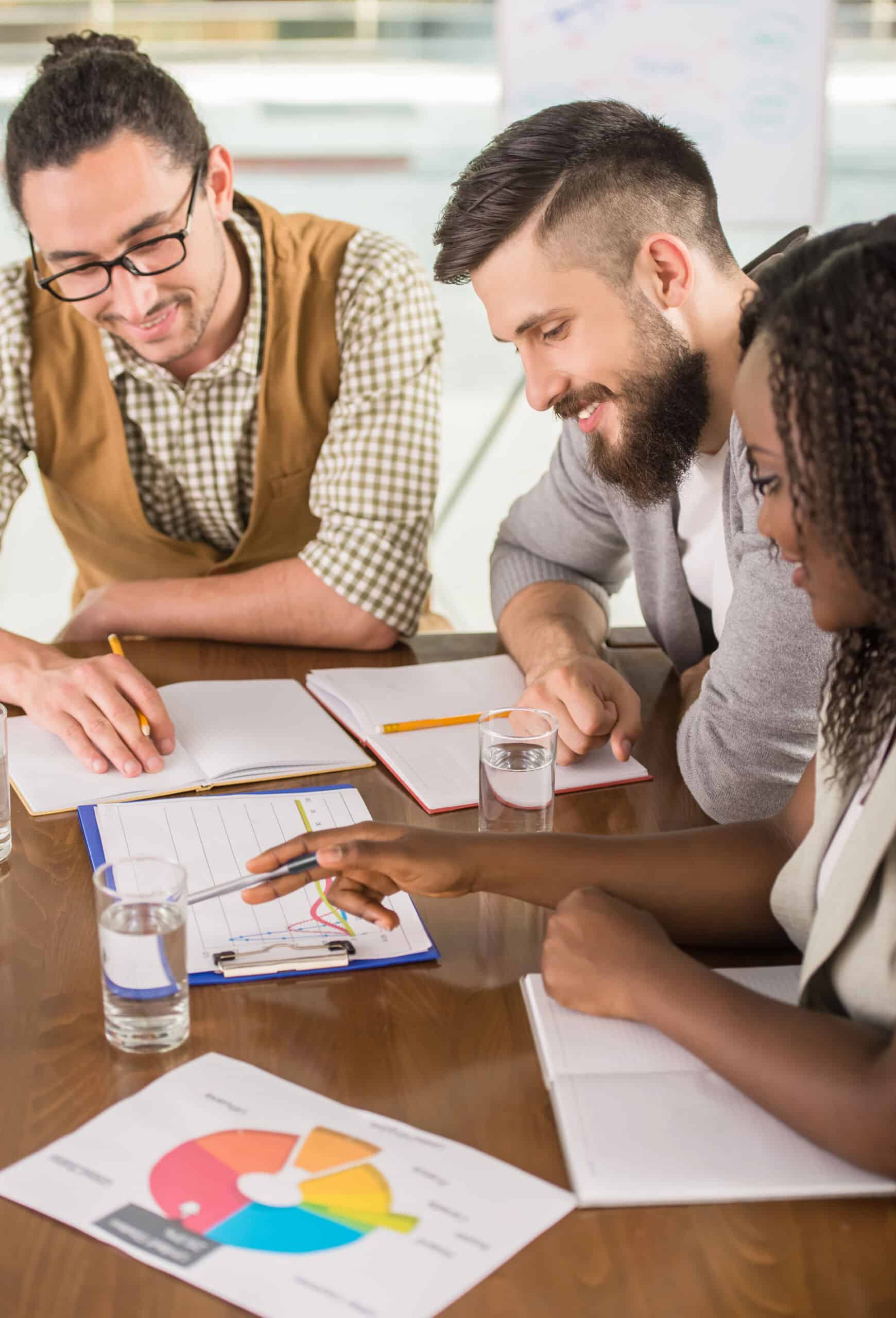 a group of professionals brainstorm healthcare ppc services around a table