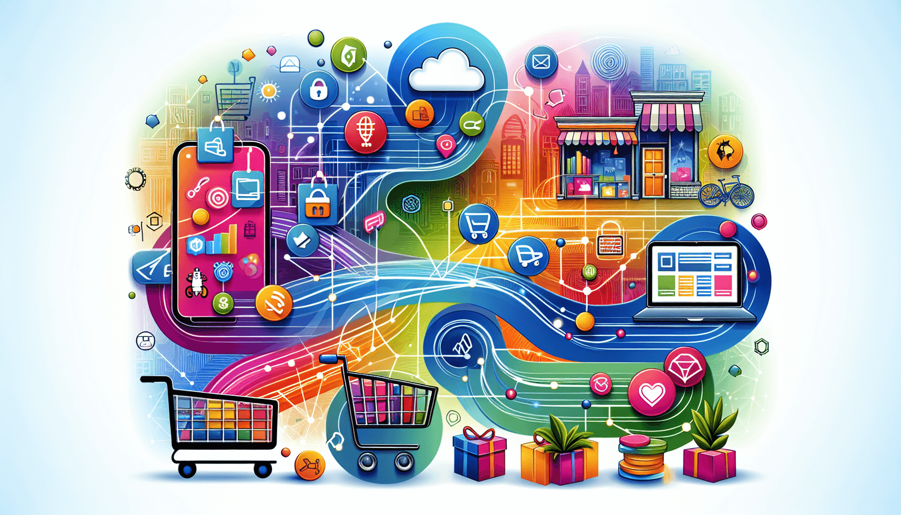 An illustration showing integration of WooCommerce with other business tools.