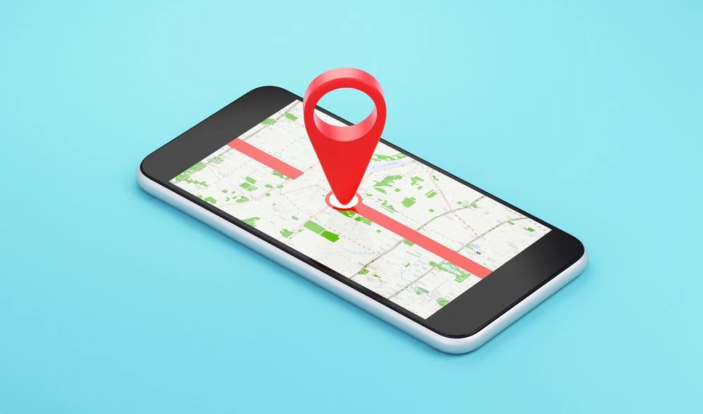red pin on a map showing a hotel